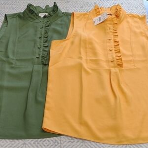 J. Crew Bundle 2 Ruffle-Front Sleeveless Camisole in Olive Green and Mustard
